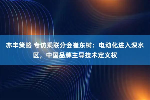 亦丰策略 专访乘联分会崔东树：电动化进入深水区，中国品牌主导技术定义权