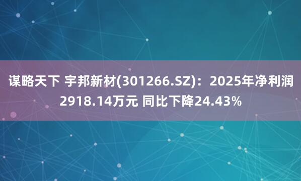 谋略天下 宇邦新材(301266.SZ)：2025年净利润2918.14万元 同比下降24.43%