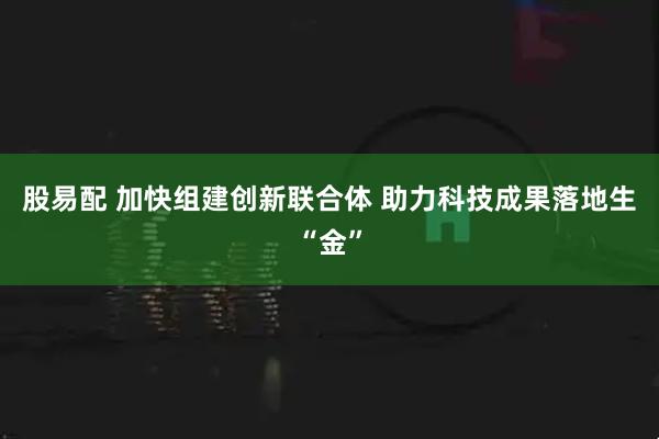股易配 加快组建创新联合体 助力科技成果落地生“金”