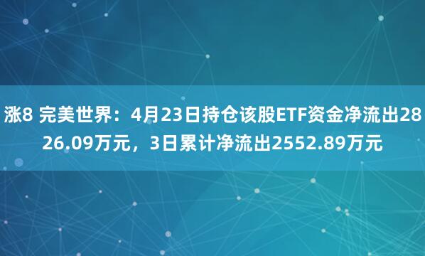 涨8 完美世界：4月23日持仓该股ETF资金净流出2826.09万元，3日累计净流出2552.89万元