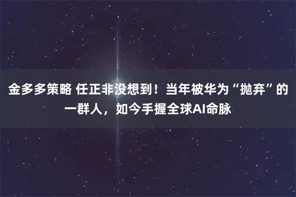 金多多策略 任正非没想到！当年被华为“抛弃”的一群人，如今手握全球AI命脉