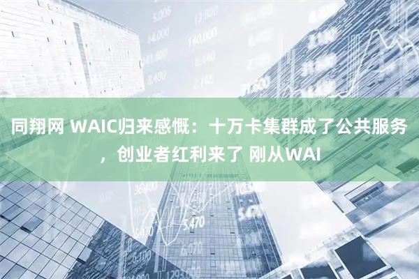 同翔网 WAIC归来感慨：十万卡集群成了公共服务，创业者红利来了 刚从WAI